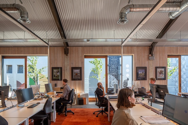 The collaborative workspaces in use. 