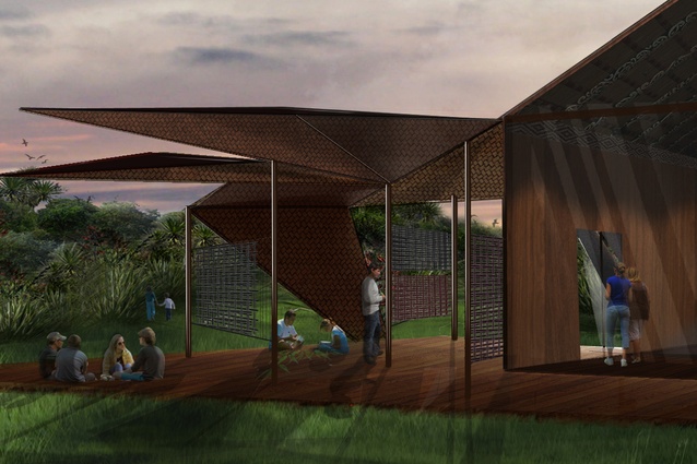In Claudia's Hurunui-O-Rangi Marae design, she created the Harakeke House, a pavilion for outdoor learning.