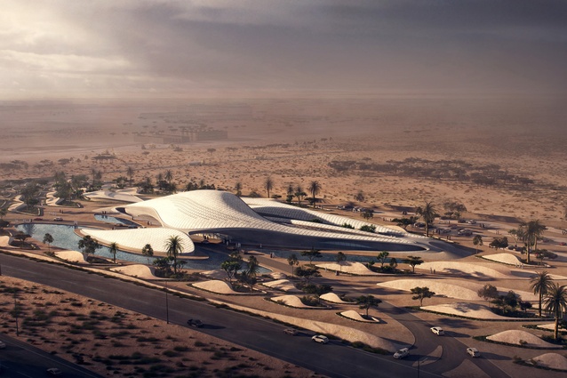 Aerial Perspective of Bee’ah Headquarters, Shajah, a design Matthew worked on while at Zaha Hadid Architects.