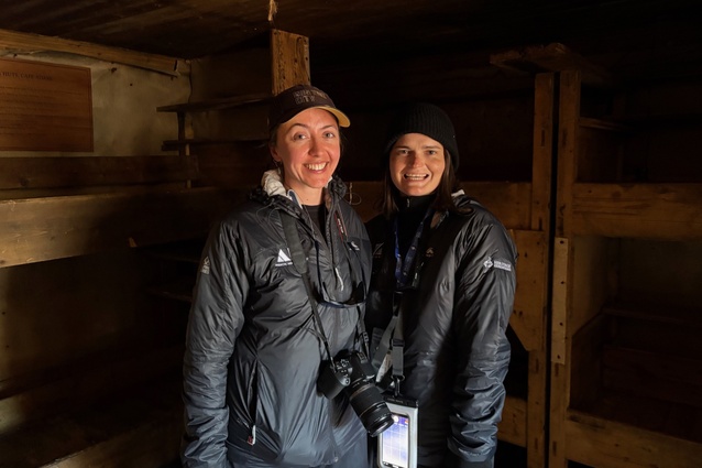 Louise Piggin (left) with Lucy Hayes-Stevenson (right) at Cape Adare.