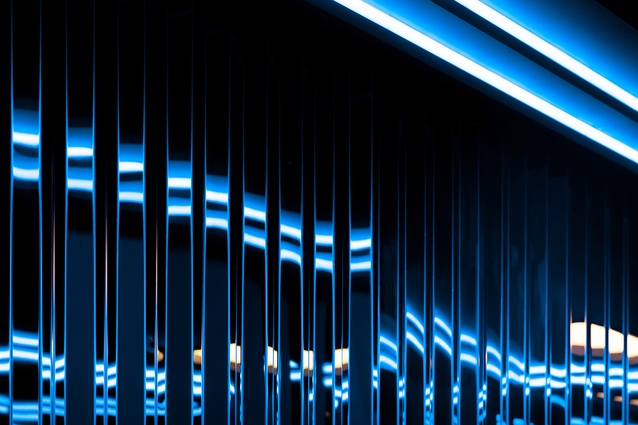 Featured RGB lighting within custom designed ceiling cove.