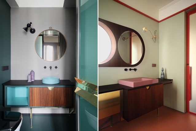 The bathrooms in this apartment in Venice – designed by Marcante Testa – hold great appeal, not least for their mix of forms and rainbow palette. 