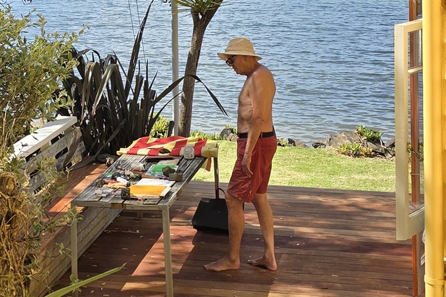 Bossley at Awhitu Peninsula, photographed here by his partner, artist Miriam van Wezel.