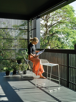 The “birdcage” extends from the bedroom to create a garden room that supports the daily ritual of quiet reflection.