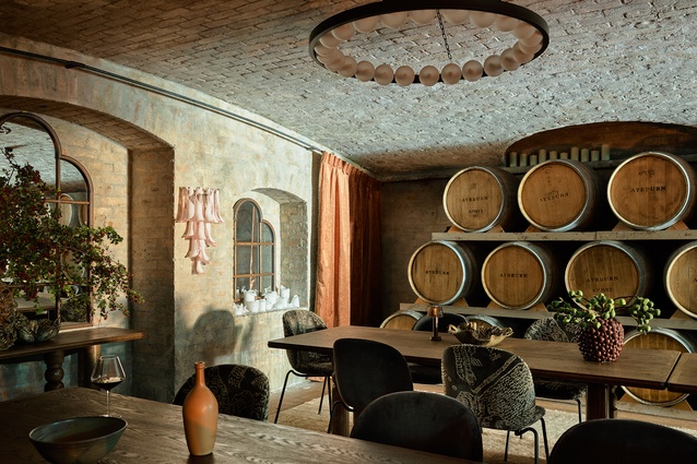 The Barrel Room, Ayrburn, by Alexander & Co. in Arrowtown, New Zealand. Shortlisted for the 2024 Eat Drink Design Awards for Best Bar Design.