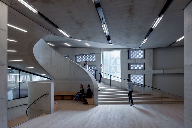 A spiralling concrete staircase ascends from The Tanks to meet the entrance and shop. 

