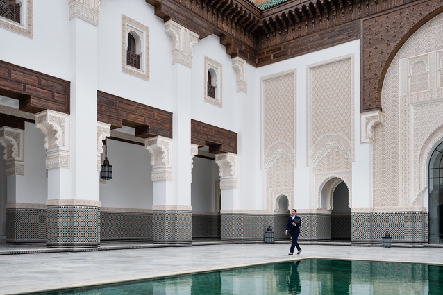 The architectural details of The Oberoi, Marrakech, are reminiscent of the grand palaces of the Marinid Dynasty.