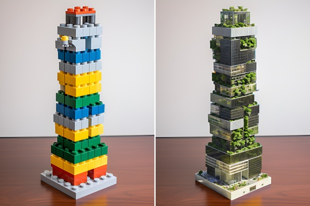 Using Stable Diffusion LEGO<sup>®</sup> blocks become a valid architectural tool again.