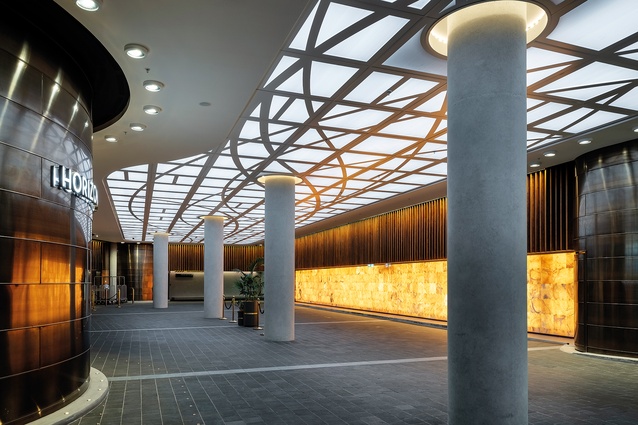 The car and coach arrival area is under an artificial sky, two floors below Hobson Street.