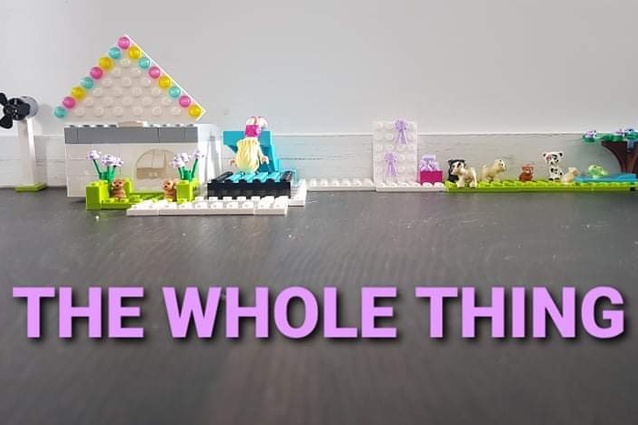 Finalist: Korilee (age 10) – "I made a modern house with lots of lights and a bunny. And, the flowers match the colour of the motorbike, with a pool and petting zoo." Made from Lego.
