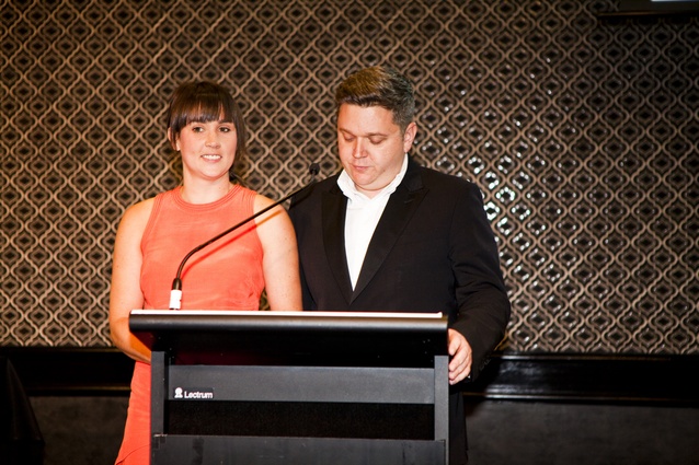Houses Awards 2014 hosts Katelin Butler (<i>Houses</i> editor) and Cameron Bruhn (editorial director).