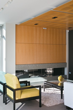 The timber detailing in the media room creates warmth in the space.