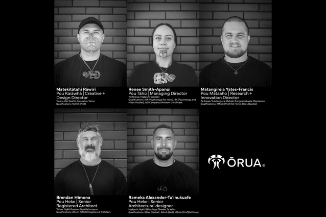 Te ohu a ŌRUA, from top left: Matekitātahi Rāwiri, Renee Smith-Apanui, Matangireia Yates-Francis, Brendan Himona and Rameka Alexander- Tu’inukuafe.