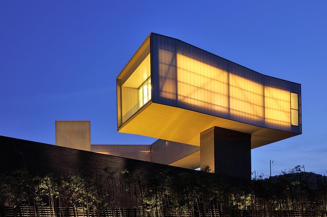 Sifang Art Museum in Nanjing, Jiangsu, China by Steven Holl Architects, 2011. A museum complex with galleries, tea room, bookstore, and a curator's residence.