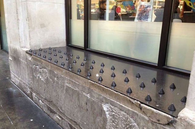 Anti-homeless spikes, location unknown, 2014. 