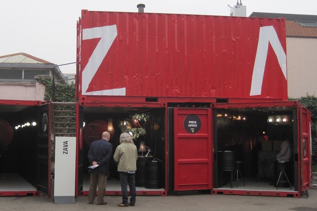 Zava lighting display in a shipping container. 