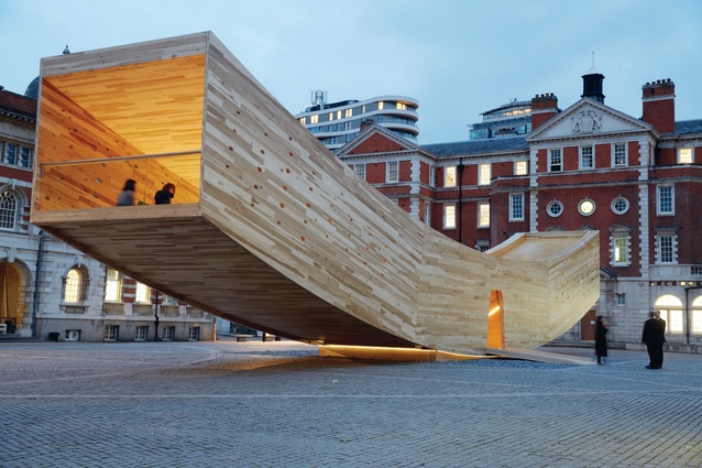 London Design Festival: Alison Brooks Architects designed an arc-like pavilion structure called ‘Smile’ that appears to defy gravity as its cantilevered arms curve up 3m off the ground at each end.