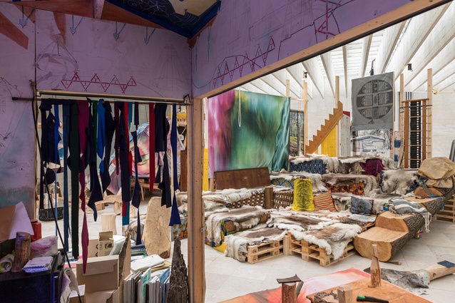 The Sámi Architecture Library by Joar Nango and collaborators at the Nordic Countries Pavilion.