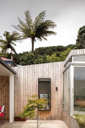 Lawson cypress has been used for the vertical external cladding of the extension.