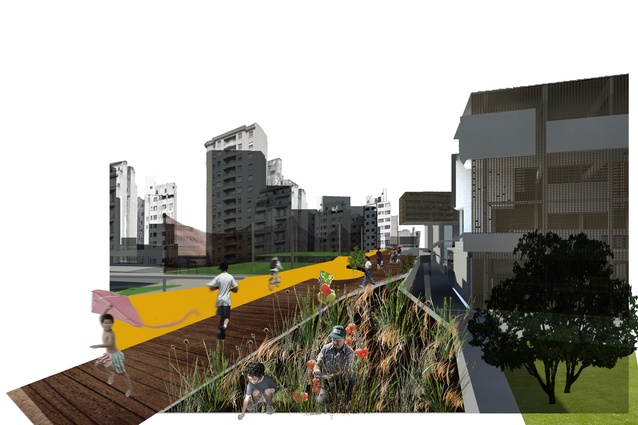 "Urban Resuscitation - Regenerating downtown São Paul, Brazil" MArch (Prof) thesis project 2010, UoA. Repairing urban fabric by activating derelict highway infrastructure to create meaningful public spaces.