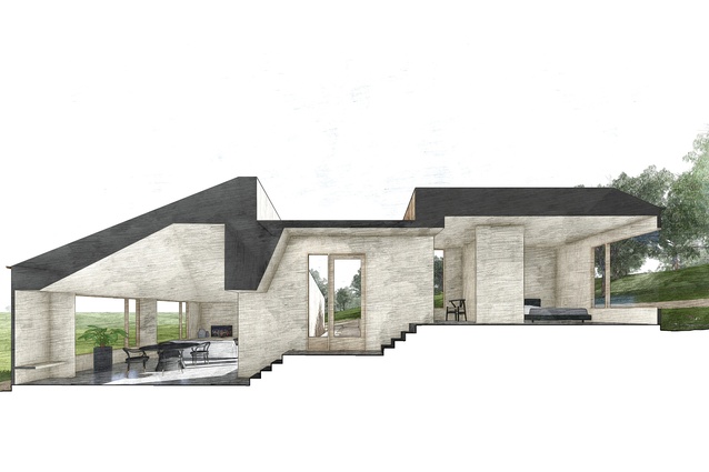 Sectional perspective of Two Halves House by Moloney Architects.