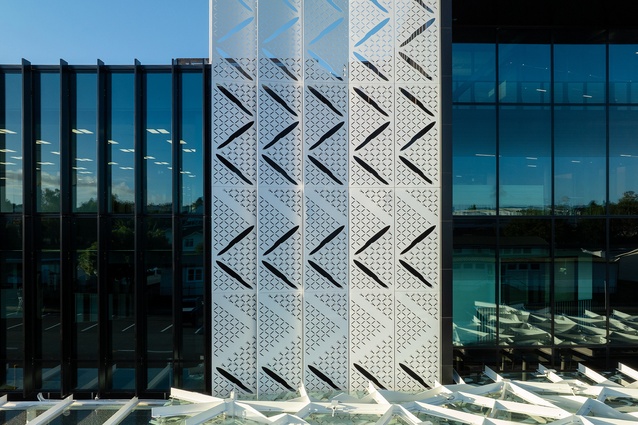 Laser-cut exterior panels reference Tūwharetoa stories and echo the patterns of the surrounding landscape.
