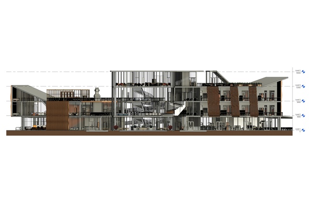 A co-living/working design project and the vertical connections between proposed communal spaces.