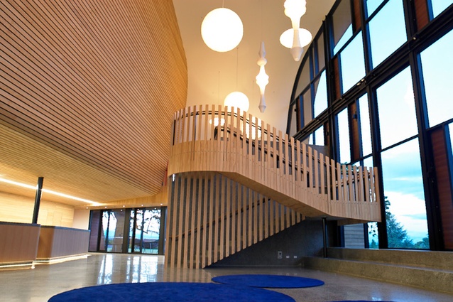 The large, welcoming double-height lobby.