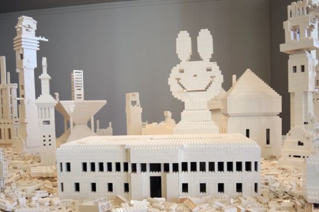 The project consists of thousands of pieces of white lego scattered on a 12-metre-long table.