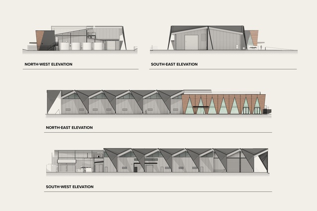 North-west, south-east, north-east and south-west elevations.
