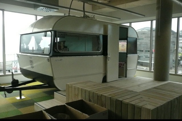 A caravan meeting room, which is part of Trade Me's fit out. 