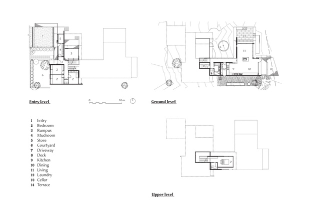 Plans of River's Edge House by Stuart Tanner Architects.