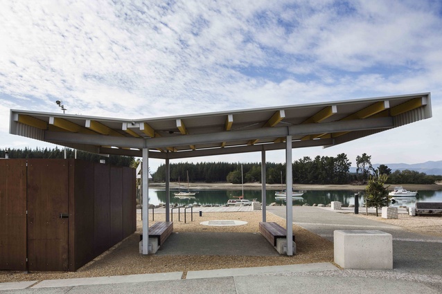 Mapua Waterfront Park Shelter Buildings by Irving Smith Jack Architects.