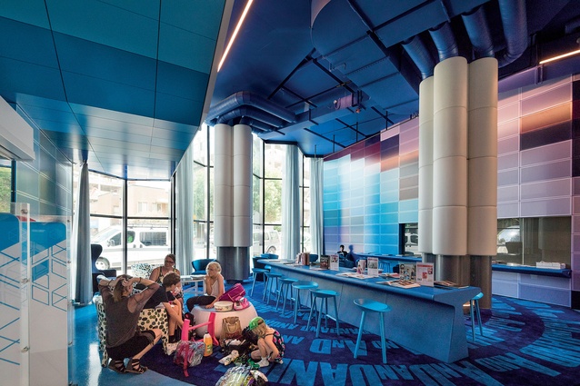 The ground floor of the Geelong Library is designed for children and young people and features a landscaped balcony at treetop level. 