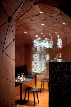 The laser-cut walls of Milse, a dessert restaurant in Auckland’s Britomart, by Cheshire Architects. 