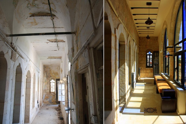 Birzeit University guest house (before and after restoration).