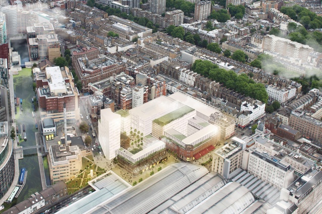 Birds-eye view of the Paddington site. AR Urbanism won shared first prize in the Create Streets design competition for an improved masterplan of this site.