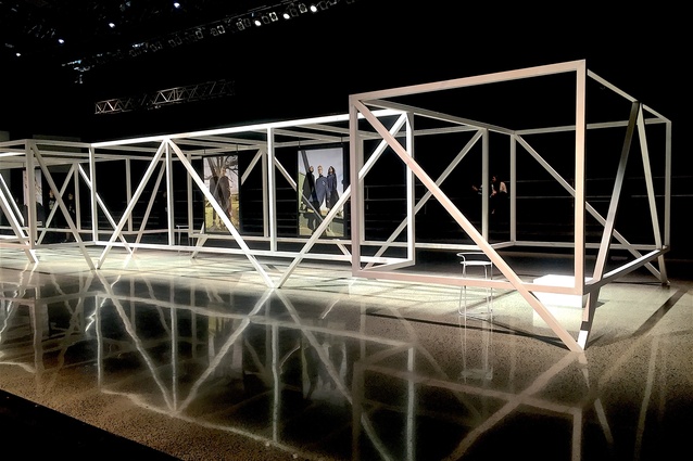 Completed space frame installation ready to house the Salasai models for the NZFW 2016 opening show at Auckland Viaduct Centre.