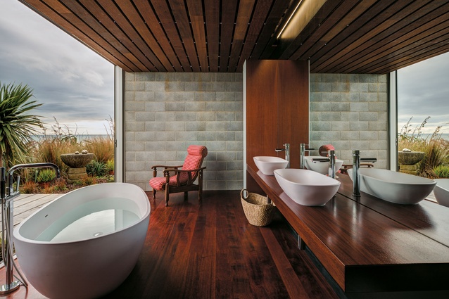 Originally an outdoor space with spa pool, this bathroom has essentially been inserted into the envelope of the existing house.