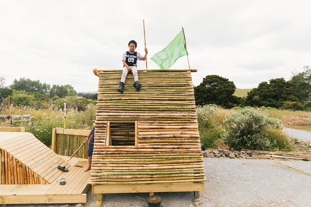 Poutama Fort, by ĀKAU and Kaikohe East School taitamariki. A fort based on the concept of hauora was designed and built by the older kids before they head off to intermediate. The design is based on the concept of hauora, is a legacy to those that follow them.