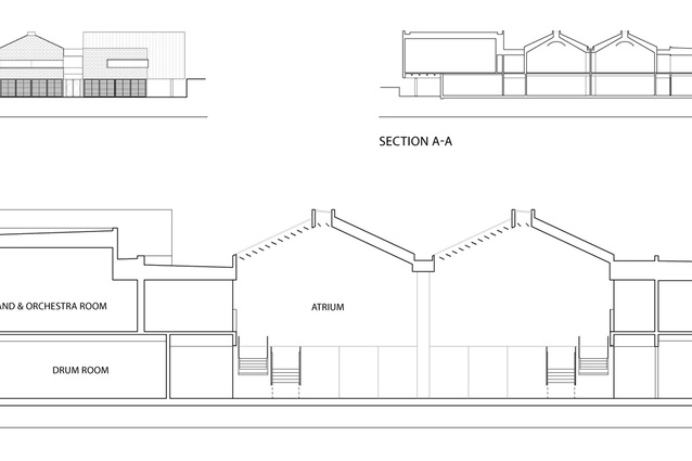 North elevation - Market Road, Section A-A and Section B-B.
