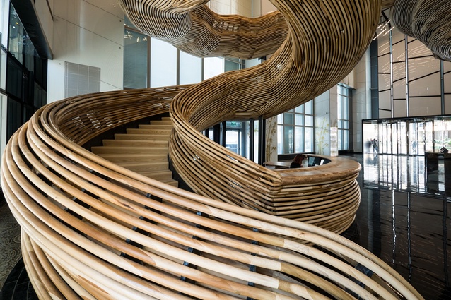 Atrium Tower Lobby, Israel by Oded Halaf, with the staircase crafted by Tomer Gelfand.
