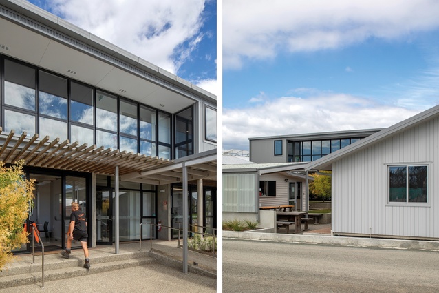 Left: New meeting rooms and offices open directly onto the courtyard. Right: Gaps in the perimeter create easy access to the surrounding fields.