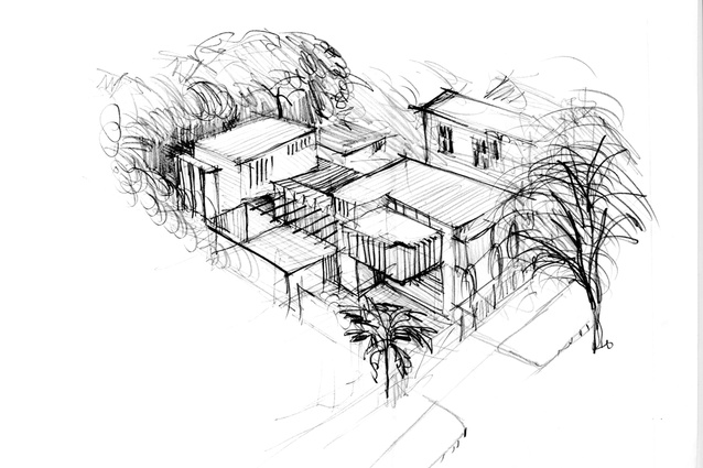 Sketch of the Cook Townhouse by Marshall Cook