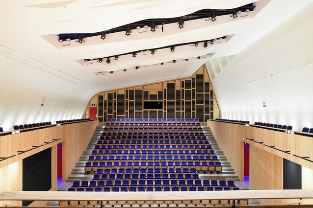 The Blyth Performing Arts Centre, Havelock North by Stevens Lawson Architects. The concert chamber was designed specifically for unamplified sound such as chamber music, choral singing and speaking.