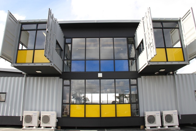 A shipping container office in Auckland.