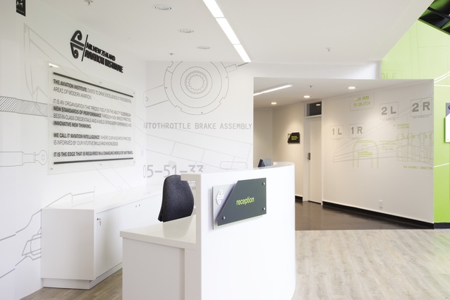 The facility’s reception with graphics drawn from training manuals.