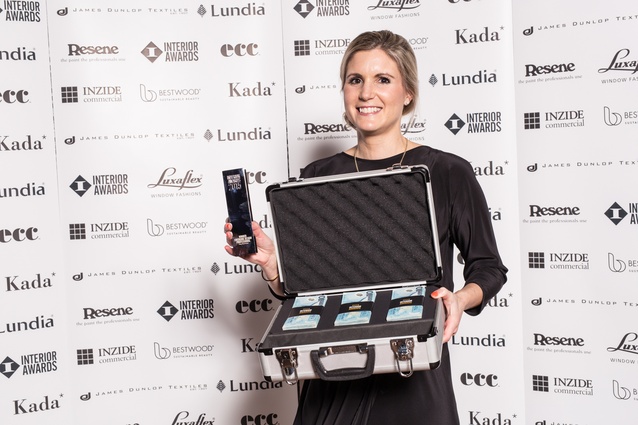 Rowntree, with her award and cash prize at the 2015 Interior Awards. Image: Bas van Est