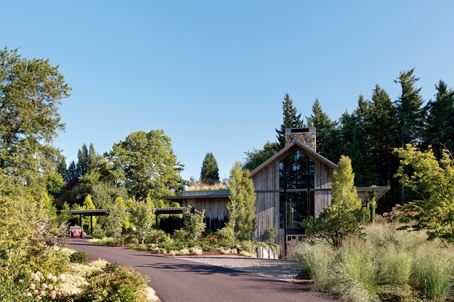 According to the Köppen climate classification, Portland falls within the dry-summer mild temperate zone. Perennial plantings surround the home, selected for year-round seasonal interest.
