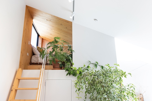 A treehouse loft provides a quiet escape for the homeowners’ neurodivergent children to retreat to.